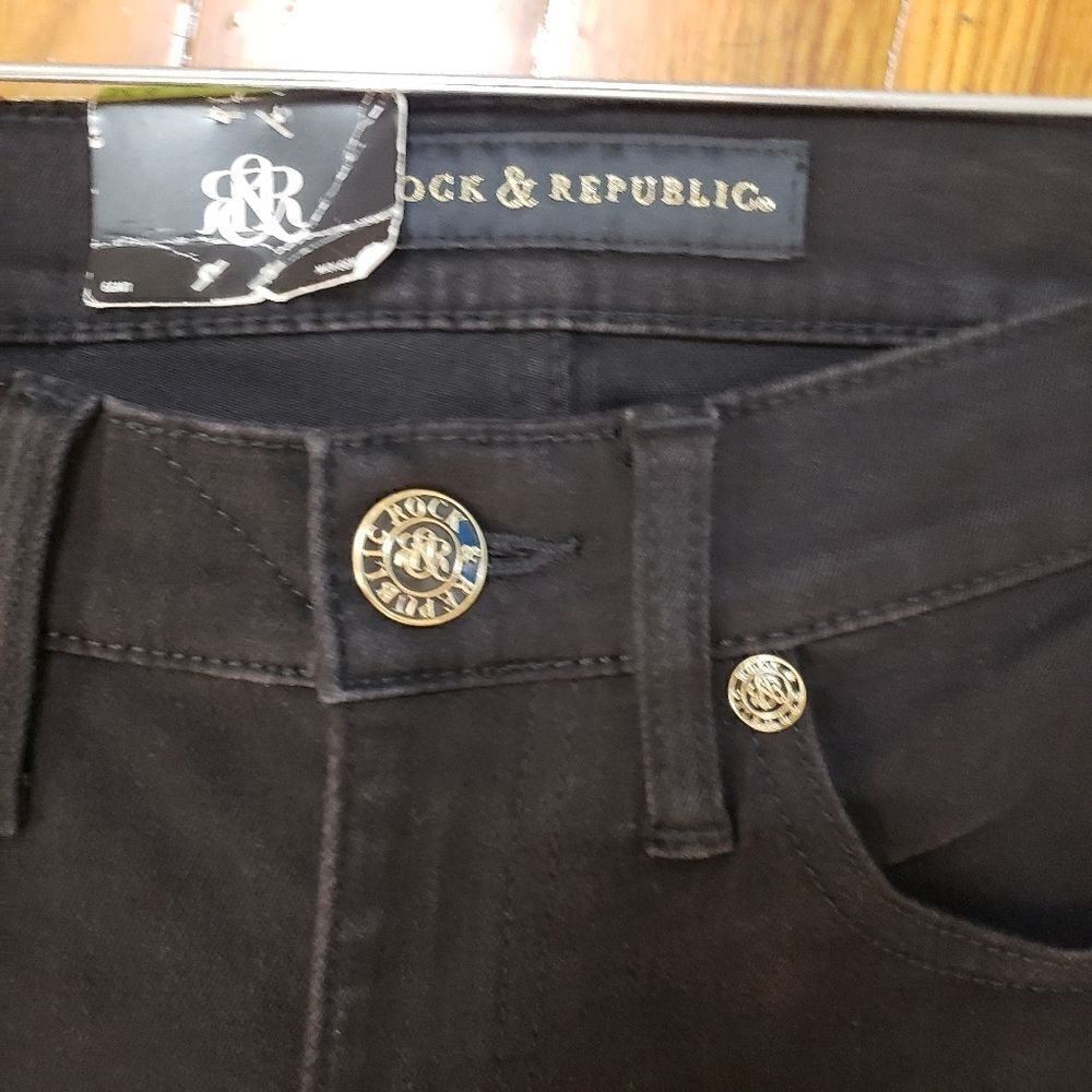 Rock & Republic Women's Jeans Boot cut Dark Wash Stretchy Bling Pockets Sz 6 - Picture 6 of 14